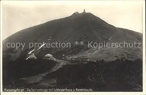 Riesengebirge Schneekoppe mit Schlesierhaus Riesenbaude Kat. Tschechische Republik