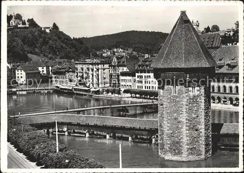 Luzern LU Kapellbruecke mit Wasserturm Kat. Luzern