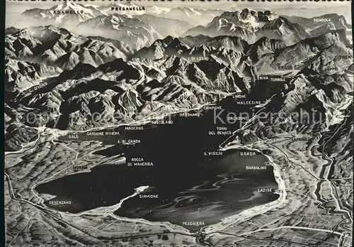 Garda Panoramakarte Lazise Peschera Sirmone Campione Kat. Lago di Garda 