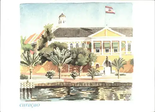 Curacao Niederlaendische Antillen Governors Palace Kuenstlerkarte Herman van Bergen Kat. Niederlaendische Antillen