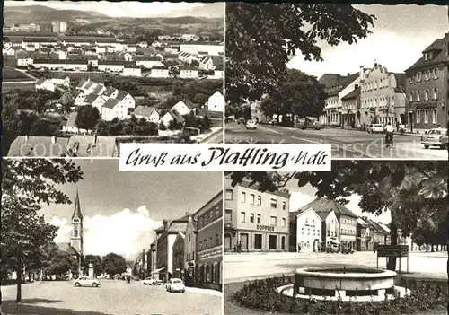 Plattling Isar Bayern Teilansichten Strassenpartie Brunnen Kirche Kat. Plattling