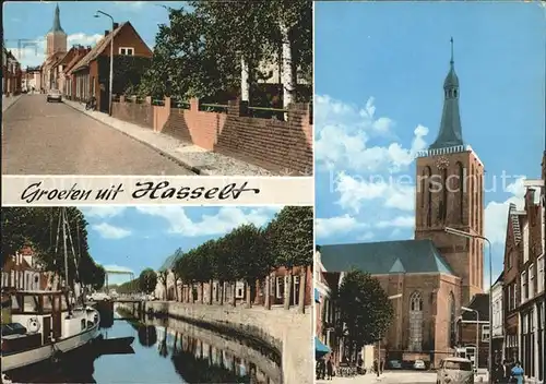 Hasselt Overijssel Strassenpartie Kirche Kanal Boot Kat. Hasselt Zwartewaterland