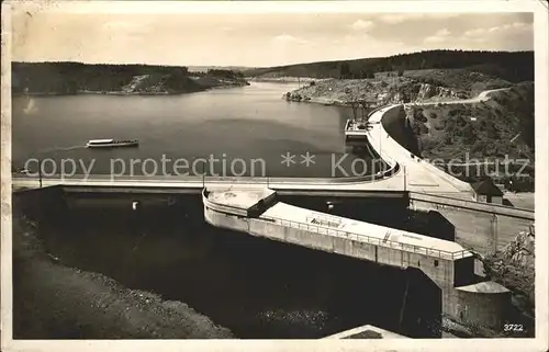 Saaletalsperre Blick auf ueberlaeufer und Sperrmauer Kat. Burgk