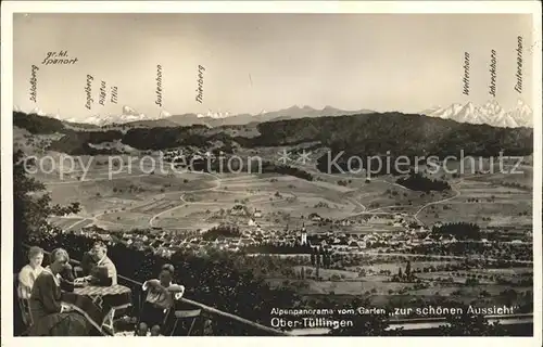 Obertuellingen Alpenpanorama vom Garten Gasthaus Zur schoenen Aussicht Bromsilber Kat. Tuellingen