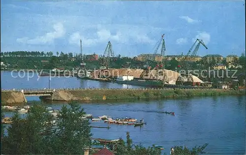 Kineschma Flusshafen Schiffskran Kat. Russische Foederation