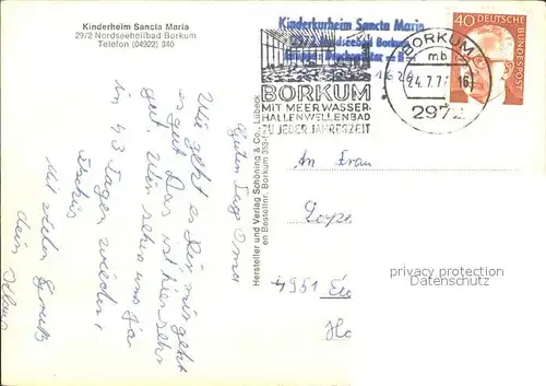 Borkum Nordseebad Kinderheim Sancta Maria / Borkum /Leer LKR