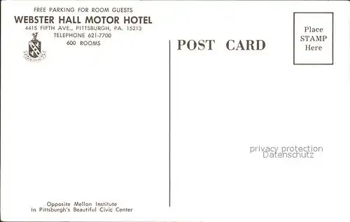Pittsburg Pennsylvania Webster Hall Motor Hotel Kat. United States