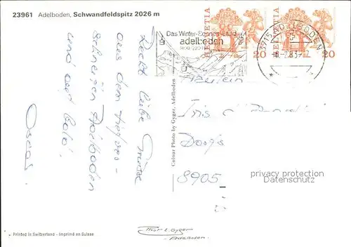 Adelboden Schwandfeldspitz Aermighorn Eiger Moench Jungfrau Bluemlisalp Fruendenhorn Kat. Adelboden
