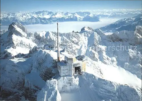 Saentis AR Fliegeraufnahme Bergstation Altmann St Galler Rheintal Schesaplana Buendneralpen Kat. Saentis