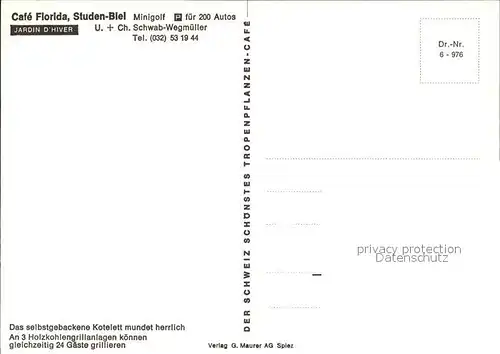 Studen Biel Cafe Florida Holzkohlengrillanlagen  Kat. Biel