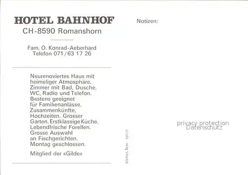 Romanshorn TG Hotel Bahnhof Gastraum Kat. Romanshorn