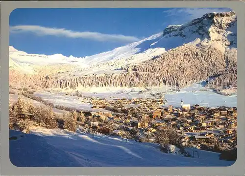 Flims GR Panorama Wintermorgen Kat. Flims Dorf
