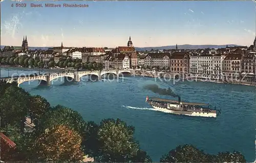 Basel BS Mittlere Rheinbruecke Dampfer Kat. Basel