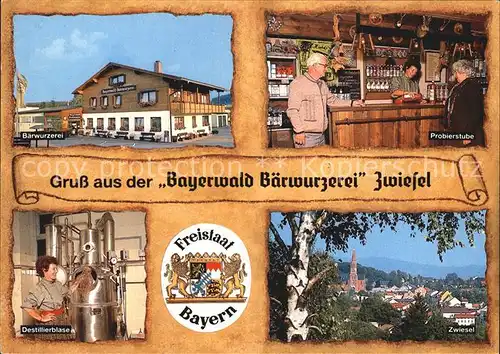 Zwiesel Niederbayern Bayerwald Baerwurzerei Probierstube Destillierblase Stadtblick Kat. Zwiesel