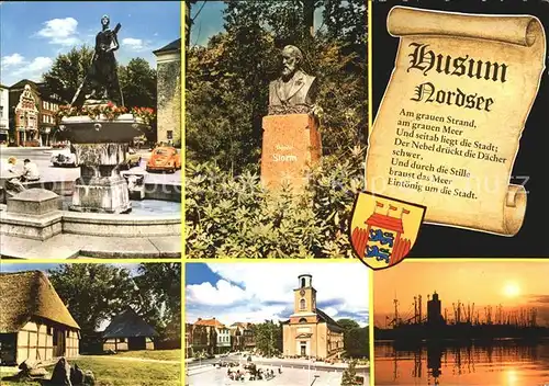 Husum Nordfriesland Brunnen Theodor Storm Denkmal Reethaeuser Kirche Hafenidyll Kat. Husum