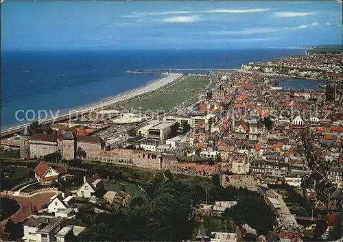 Dieppe Seine Maritime La Plage les Pelouses le Chateau Eglise Saint Jacques et le Port Vue aerienne Kat. Dieppe