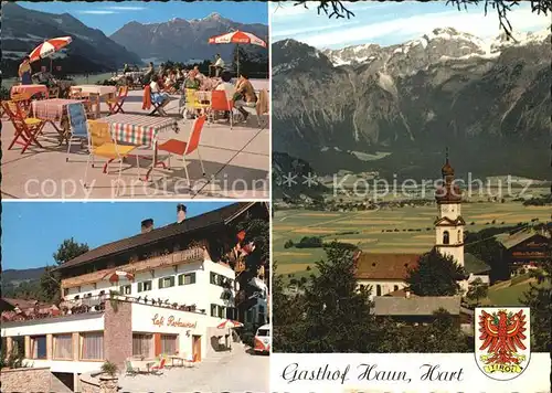 Hart Zillertal Gasthof und Pension Haun Terrasse Kirche Kat. Hart im Zillertal