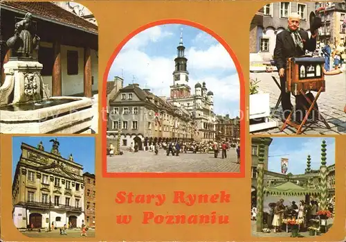 Poznan Posen Stary Rynek w Poznaniu Brunnen Rathaus Leierkastenmann Jahrmarkt Kat. Poznan