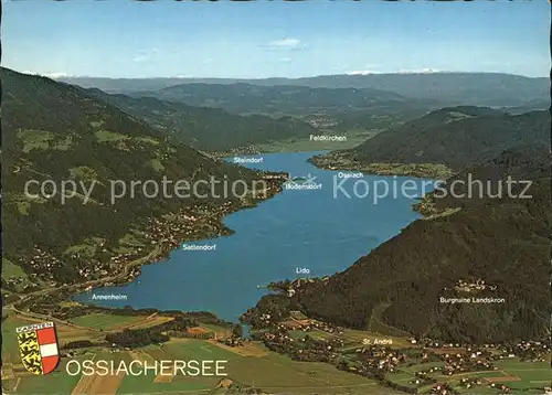 Ossiach Ossiachersee mit Annenheim Sattendorf Steindorf Feldkirchen Lido Burgruine Landskron Fliegeraufnahme