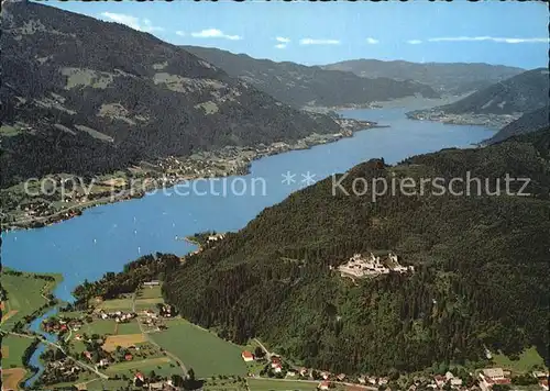 Ossiachersee mit Burgruine Landskron Fliegeraufnahme Kat. Ossiach