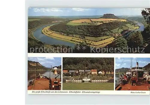 Koenigstein Saechsische Schweiz Elbschleife um den Lilienstein von der Festung Elbsandsteingebirge Elbe Dampfer Kat. Koenigstein Saechsische Schweiz