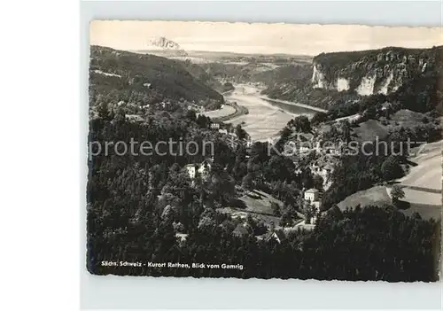 Rathen Saechsische Schweiz Panorama Blick vom Gamrig Elbtal Elbsandsteingebirge Kat. Rathen Sachsen