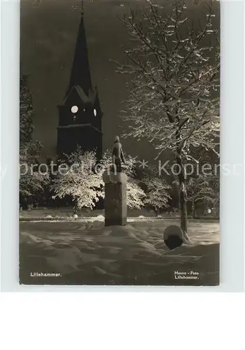 Lillehammer Denkmal Kirche im Winter Nachtaufnahme Kat. Lillehammer