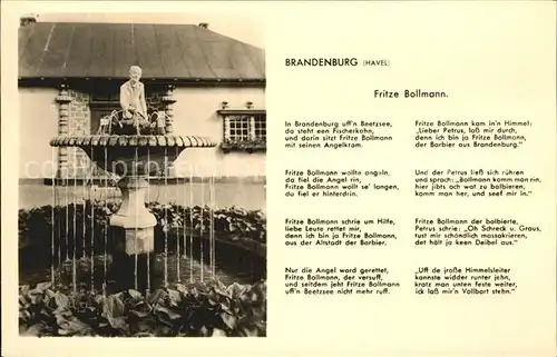 Brandenburg Havel Fritze Bollmann Gedicht und Brunnen Kat. Brandenburg