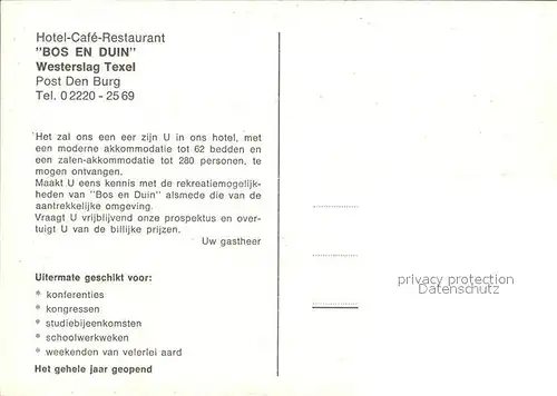 Texel Hotel Cafe Restaurant Bos en Duin Kat. Niederlande