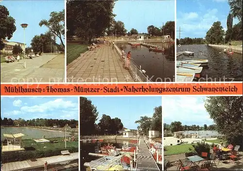 Muehlhausen Thueringen Thomas Muentzer Stadt Promenade Schwanenteich Terrasse Kat. Muehlhausen Thueringen