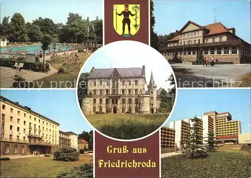 Friedrichroda Schwimmbad Schloss Reinhardsbrunn Parkhotel FDGB Erholungsheime Walter Ulbricht und Aug Bebel Kat. Friedrichroda