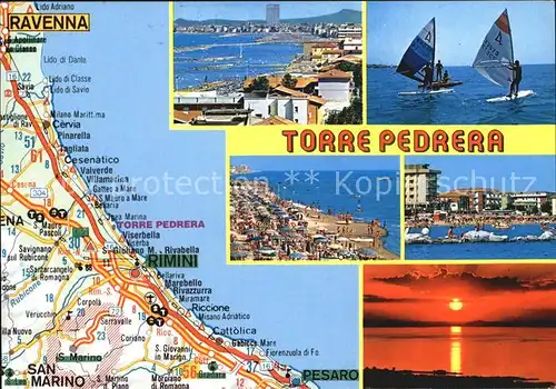 Torre Pedrera Hafen Strand Windsurfer Sonnenuntergang Karte Kat. Rimini