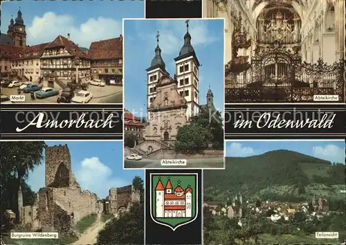 Amorbach Markt Abteikirche Burgruine Wildenberg Teilansicht Kat. Amorbach