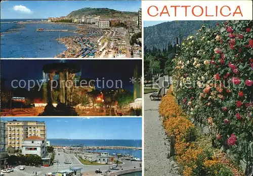 Cattolica Strand Hotel Nachtaufnahme Blumenhecke Kat. Cattolica