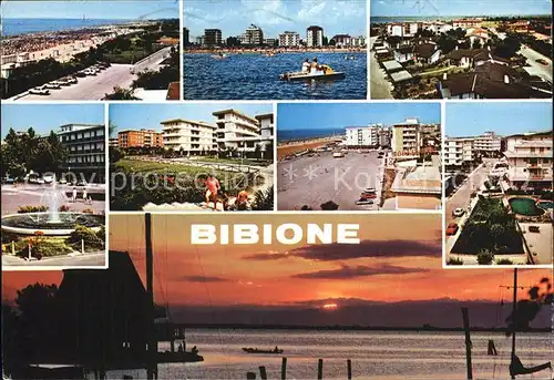 Bibione Strandpartien Panorama Brunnen Sonnenuntergang