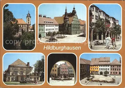 Hildburghausen Blick zur Kirche Rathaus Marx Engelsplatz Brunnen Stadttheater Kat. Hildburghausen