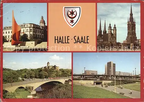 Halle Saale Fahnenmonument Markt Kirche Rotem Turm Burg Thaelmannplatz Kat. Halle