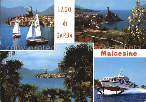 Malcesine Lago di Garda Tragflaechenboot Burg Panorama Kat. Malcesine