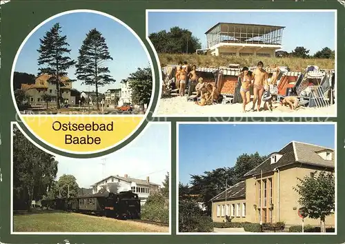 Baabe Ostseebad Ruegen Teilansicht Strand mit Gaststaette Inselparadies Schmalspurbahn Kat. Baabe