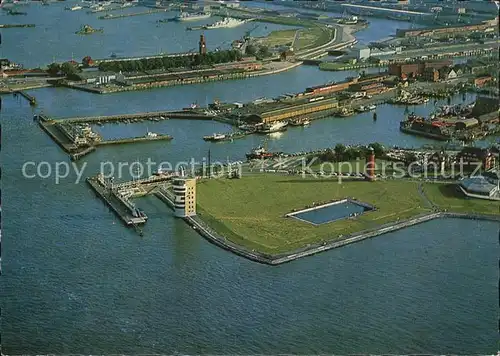 Cuxhaven Nordseebad Fliegeraufnahme Hafenanlagen mit Leuchtturm Kat. Cuxhaven