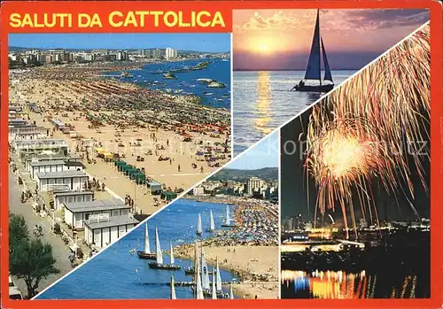 Cattolica Fliegeraufnahme Strand Feuerwerk  Kat. Cattolica