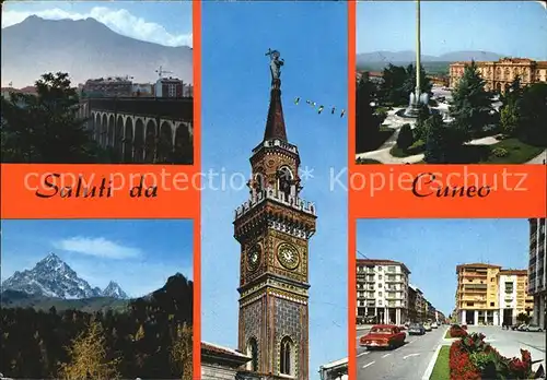 Cuneo Bruecke Panorama Platz Kirchturm Kat. Cuneo