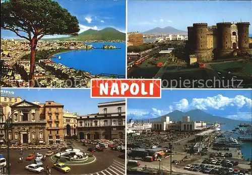 Napoli Neapel Gesamtansicht Hafen Burg Piazza Kat. Napoli
