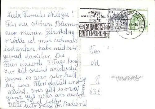 Garmisch Partenkirchen Hausbergbahn Kat. Garmisch Partenkirchen