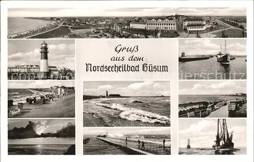 Buesum Nordseebad Leuchtturm Hafen Abendstimmung Segeljolle Strand Kat. Buesum