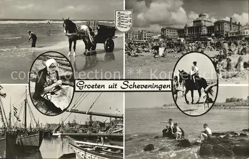Scheveningen Strand Fischerhafen Pferdegespann Kat. Scheveningen