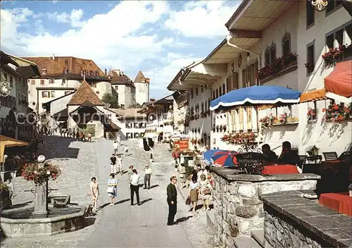 Gruyeres FR Innenstadt Brunnen Schloss Kat. Gruyeres