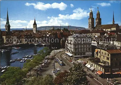 Zuerich ZH Blick auf Limmat Fraumuenster St Peter und Grossmuenster