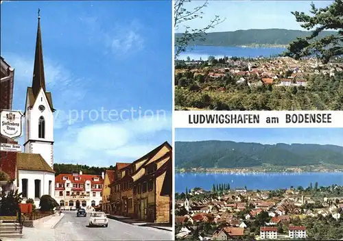 Ludwigshafen Bodensee Ortspartie an der Kirche Panorama mit ueberlingersee Kat. Bodman Ludwigshafen