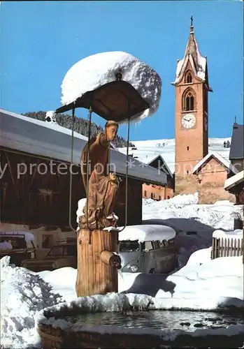 Serfaus Tirol Dorfbrunnen Kirche im Winter Kat. Serfaus